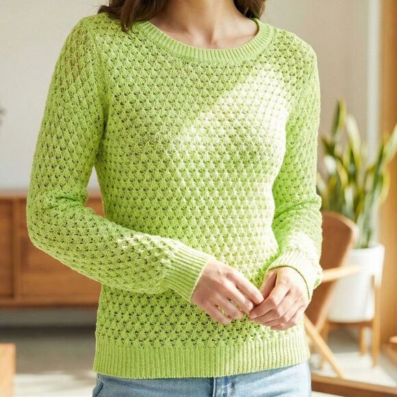 Gianni Bini Sweaters - GB Gianni Bini Women's Neon Green Stretch Open Knit Top Sweater Size M